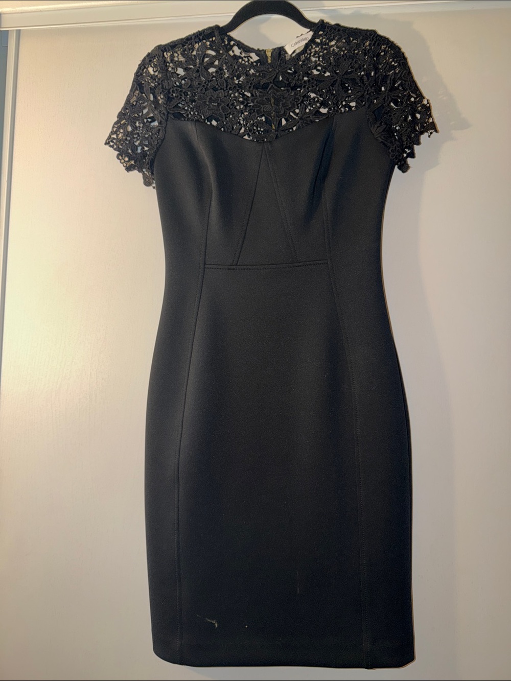 Calvin Klein Black Lace Yoke Midi Sheath Dress